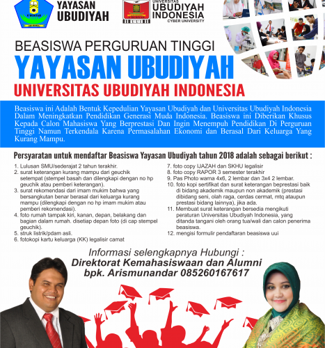 Beasiswa Yayasan Ubudiyah 2018