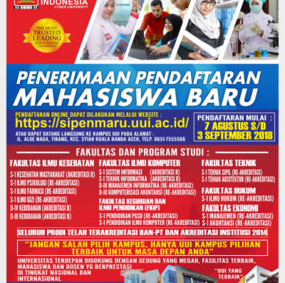 Pendaftaran Mahasiswa Baru Gelombang 3 UUI Tahun Akademik 2018/2019